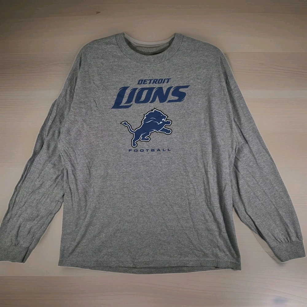 Vintage Detroit Lions Majestic Mens XL Gray Long Sleeve T Shirt NFL Football